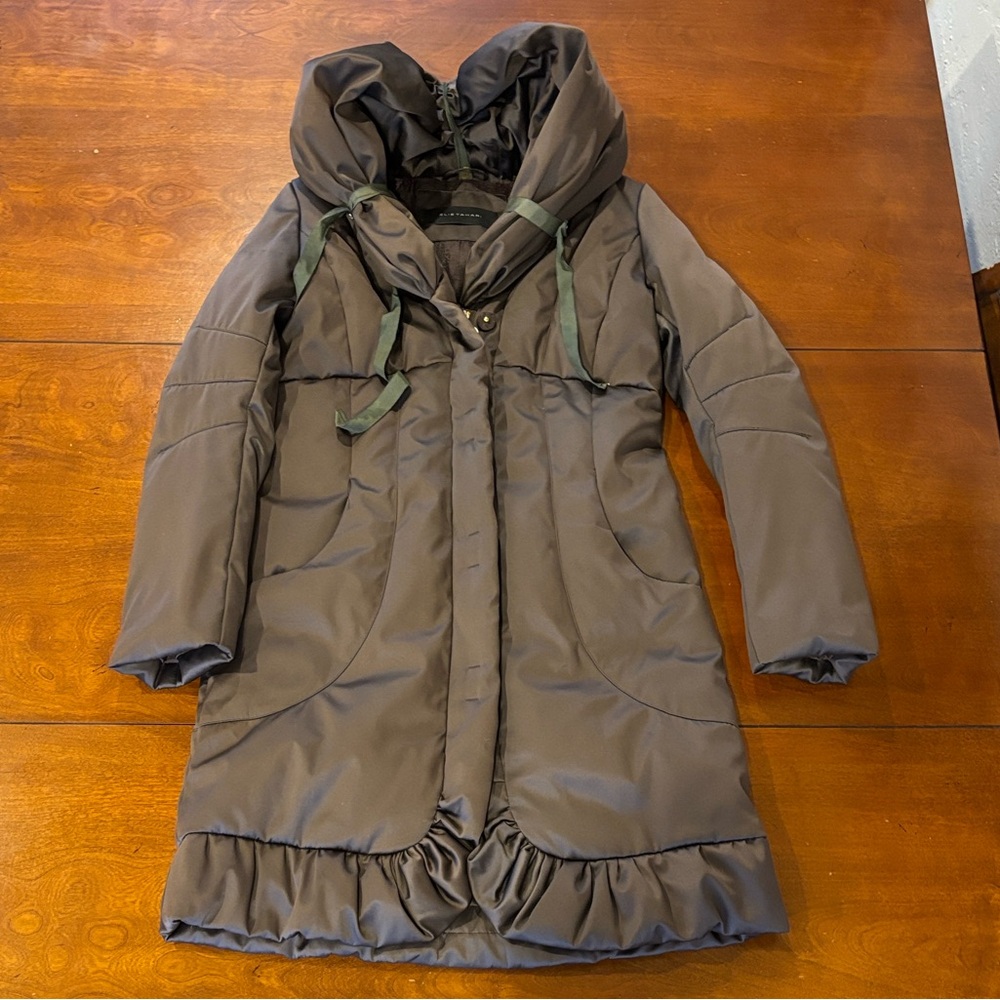 Elie Tahari Dark Brown Hooded Coat